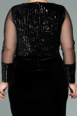 Robe de Soirée Grande Taille Courte Velours à Paillettes Noir ABK1152