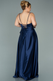 Robe de Soirée Grande Taille Longue Satin Bleu Marine ABU2011