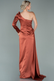 Robe de Soirée Longue Satin Marron clair ABU2038