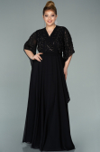 Robe de Soirée Grande Taille Longue Mousseline Noir ABU2071