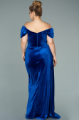 Robe Grande Taille Longue Velours Bleu Saxe ABU1991