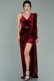 Robe de Soirée Longue Velours Rouge Bordeaux ABU2074