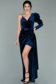 Robe de Soirée Longue Velours Bleu Marine ABU2074
