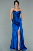 Robe Queue de Poisson Longue Satin Bleu Saxe ABU1894