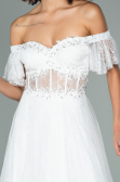 Robe de Soirée Longue Dantelle Blanc ABU1666