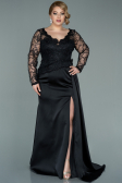 Robe de Soirée Grande Taille Longue Satin Noir ABU2204