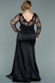 Robe de Soirée Grande Taille Longue Satin Noir ABU2204