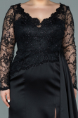 Robe de Soirée Grande Taille Longue Satin Noir ABU2204