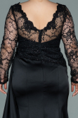 Robe de Soirée Grande Taille Longue Satin Noir ABU2204