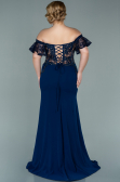 Robe Grande Taille Longue Dantelle Bleu Marine ABU2248
