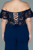 Robe Grande Taille Longue Dantelle Bleu Marine ABU2248