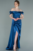 Robe De Fiançaille Satin Longue Gris-Indigo ABU1606