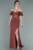 Robe de Soirée Longue Dantelle Marron clair ABU2261