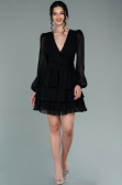 Robe de Cérémonie Mini Mousseline Noir ABK1366