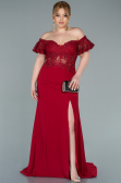 Robe Grande Taille Dantelle Longue Rouge ABU2248