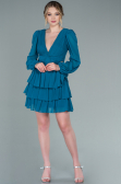 Robe De Cérémonie Mousseline Mini Vert Pétrole ABK1366