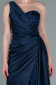 Robe De Soirée Satin Longue Bleu Marine ABU2028
