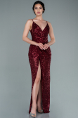 Robe De Soirée Squameuse Longue Rouge Bordeaux ABU1880
