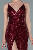 Robe De Soirée Squameuse Longue Rouge Bordeaux ABU1880