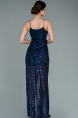 Robe De Soirée Squameuse Longue Bleu Marine ABU1880