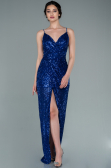 Robe De Soirée Squameuse Longue Bleu Saxe ABU1880