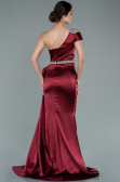 Robe de Soirée Longue Satin Rouge Bordeaux ABU2363