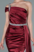 Robe de Soirée Longue Satin Rouge Bordeaux ABU2363