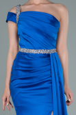 Robe de Soirée Longue Satin Bleu Saxe ABU2363