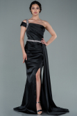 Robe de Soirée Longue Satin Noir ABU2363