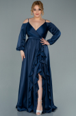 Robe Grande Taille Longue Satin Bleu Marine ABU2358