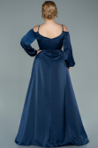 Robe Grande Taille Longue Satin Bleu Marine ABU2358
