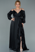 Robe Grande Taille Longue Satin Noir ABU2358