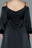 Robe Grande Taille Longue Satin Noir ABU2358