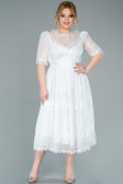 Robe de Soirée Grande Taille Midi Dantelle Blanc ABK1396