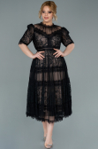 Robe de Soirée Grande Taille Midi Dantelle Noir ABK1396