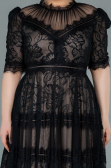 Robe de Soirée Grande Taille Midi Dantelle Noir ABK1396