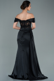 Robe de Soirée Longue Satin Noir ABU2374