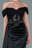 Robe de Soirée Longue Satin Noir ABU2374