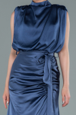 Robe De Soirée Satin Longue Gris-Indigo ABU2133