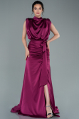 Robe De Soirée Satin Longue Prune ABU2133