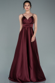 Robe de Soirée Longue Satin Rouge Bordeaux ABU2375