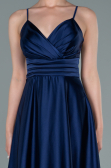 Robe de Soirée Longue Satin Bleu Marine ABU2375