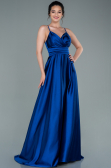 Robe de Soirée Longue Satin Bleu Saxe ABU2375