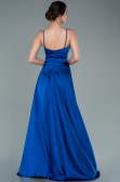 Robe de Soirée Longue Satin Bleu Saxe ABU2375
