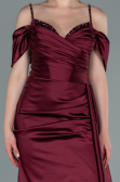 Robe de Soirée Longue Satin Rouge Bordeaux ABU2379