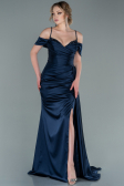 Robe de Soirée Longue Satin Bleu Marine ABU2379