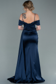 Robe de Soirée Longue Satin Bleu Marine ABU2379