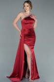 Robe de Soirée Longue Satin Rouge Bordeaux ABU2386