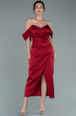 Robe de Cérémonie Midi Satin Rouge Bordeaux ABK1404
