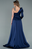 Robe De Soirée Satin Longue Bleu Marine ABU1715
